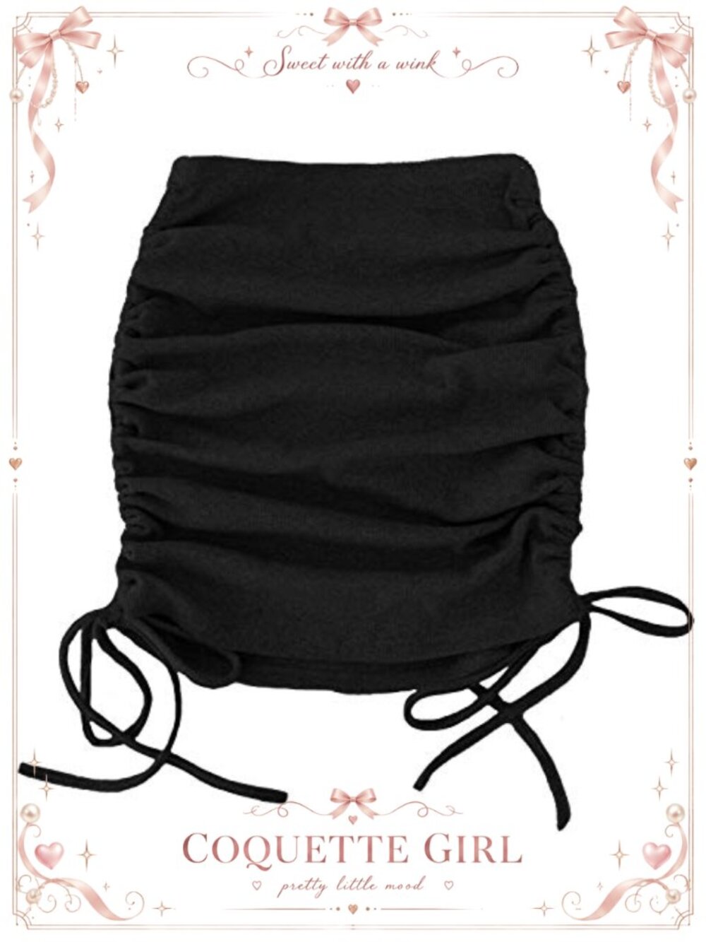 Ribbed Knit Bodycon Pencil Mini Skirt Stretchy Drawstring